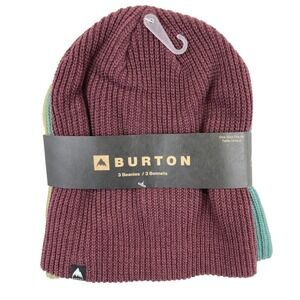 Burton 3 Pack Ribbed Knit Beanie Hats Mens OS Burgundy Green Gorpcore Winter NWT